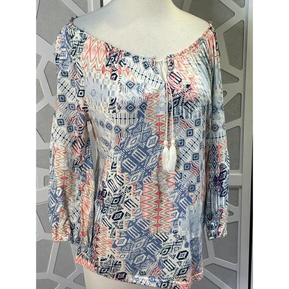 Chaps Med Boho Blouse with Tassels - Picture 10 of 14